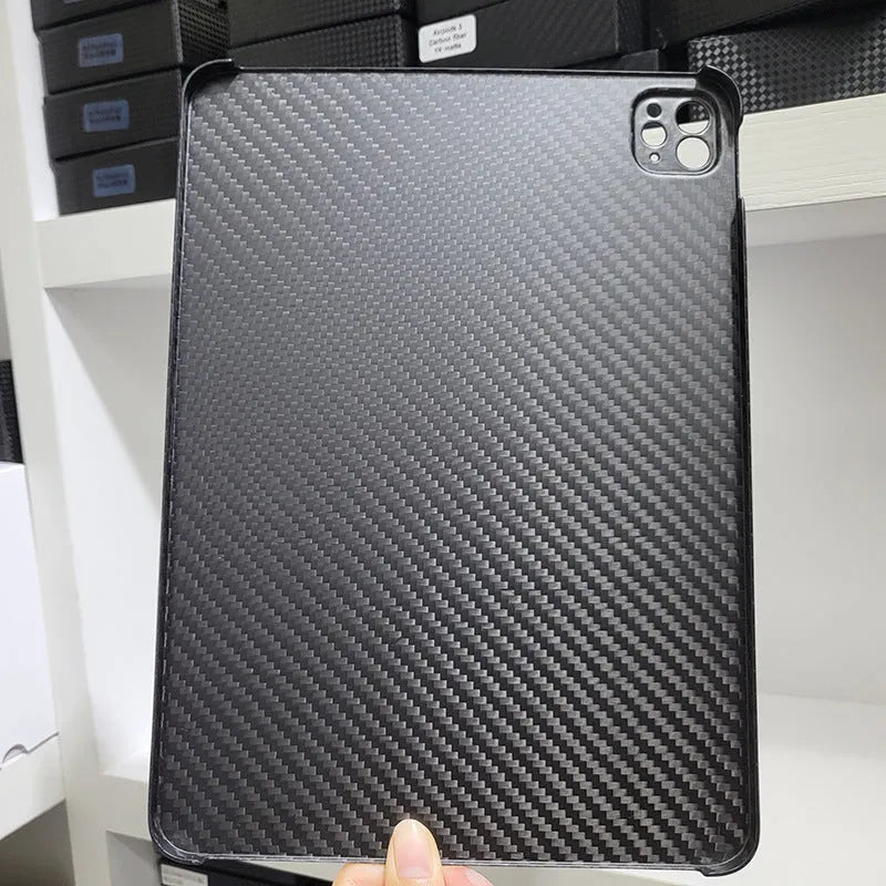 Real carbon fibre flat protective cover for Apple iPad Pro 11 in a choice of matte or forged finishes.