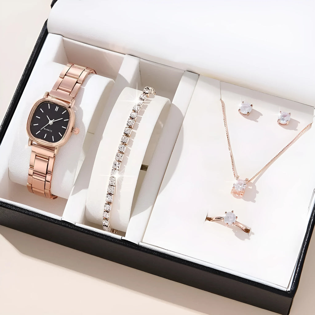 Women's alloy quartz watch with square or round case, Roman numeral or surface number dial, silver or rose gold finish, 10mm thick.