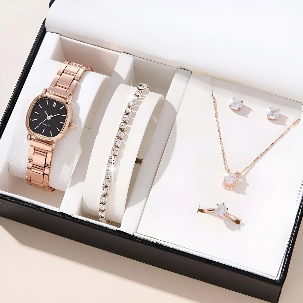 Women's alloy quartz watch with square or round case, Roman numeral or surface number dial, silver or rose gold finish, 10mm thick.