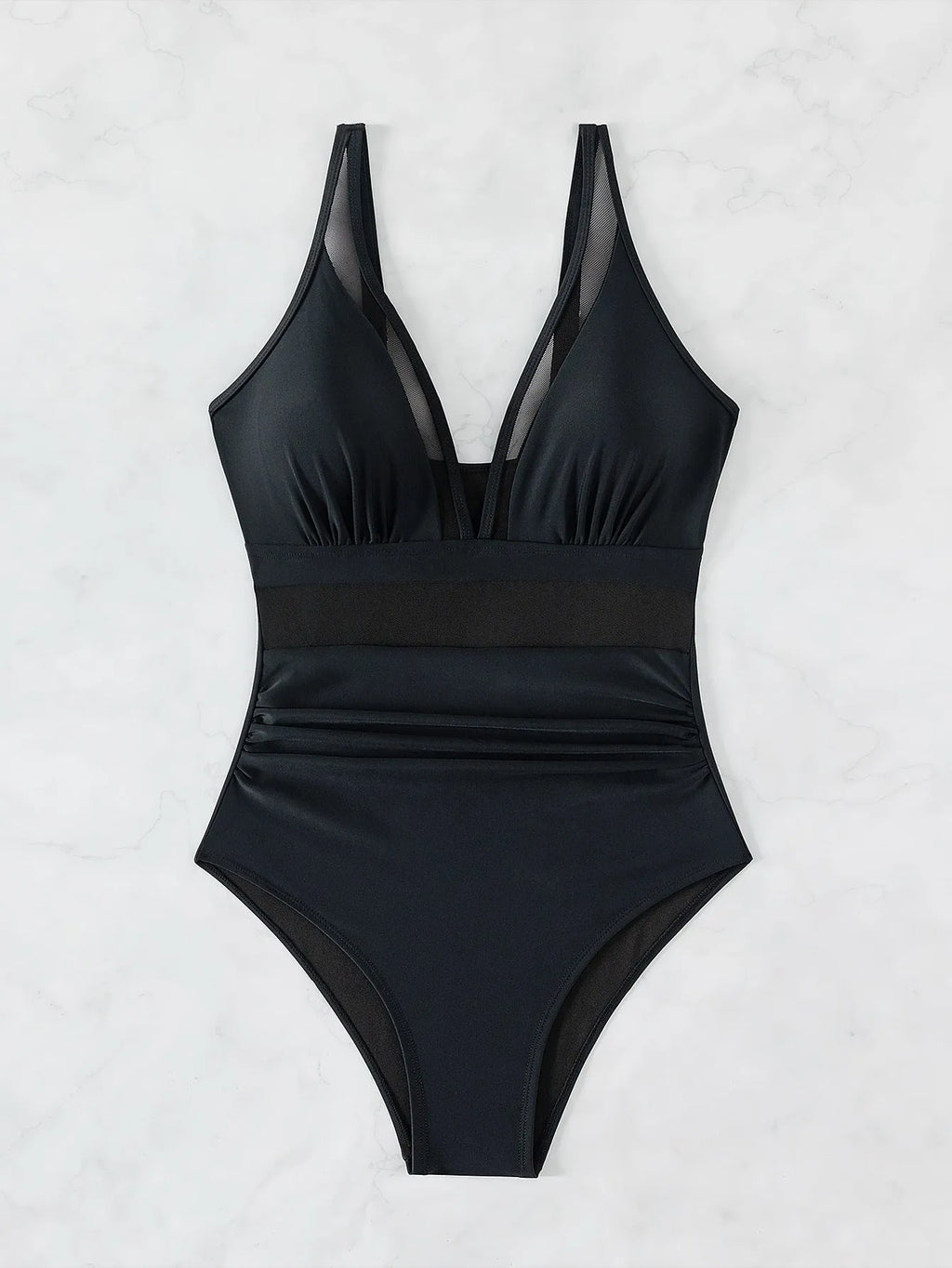 Black mesh halter bikini one-piece swimsuit for women in nylon fabric