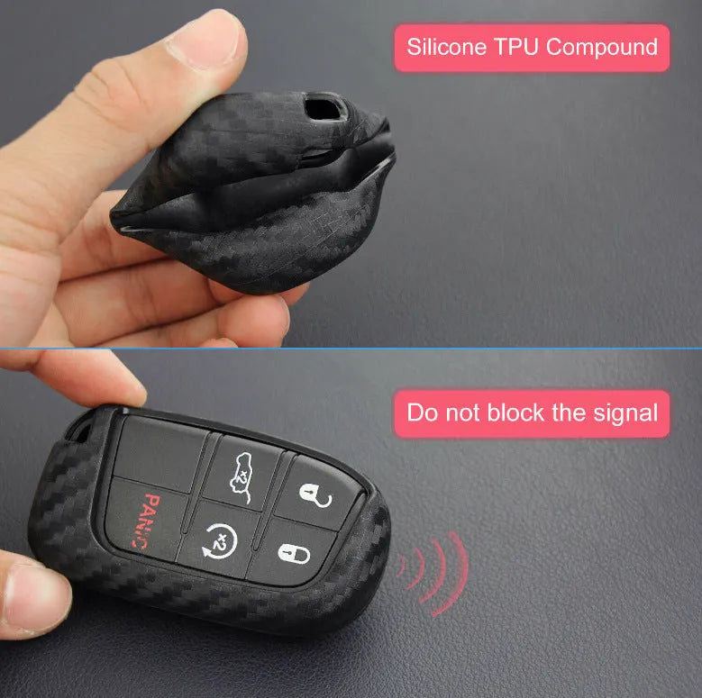 Silicone and carbon fibre pattern protective case for a Dodge Chrysler Fiat remote car key fob