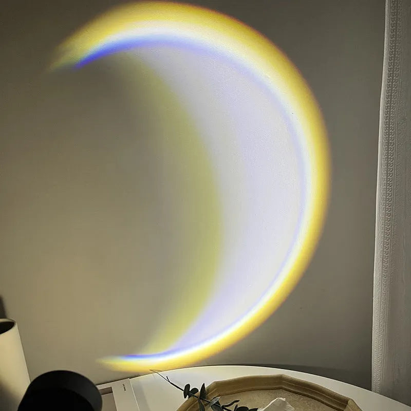 INS USB moon lamp LED rainbow neon night sunset light with 360° rotation on a bedside table