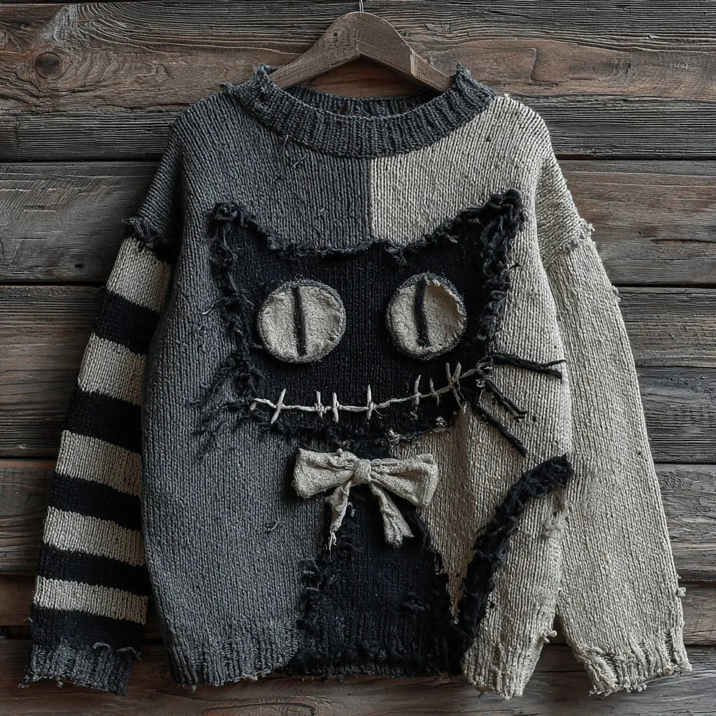 Digital printed women's pullover sweater in loose fit with 3D pattern, round neck, and long sleeves