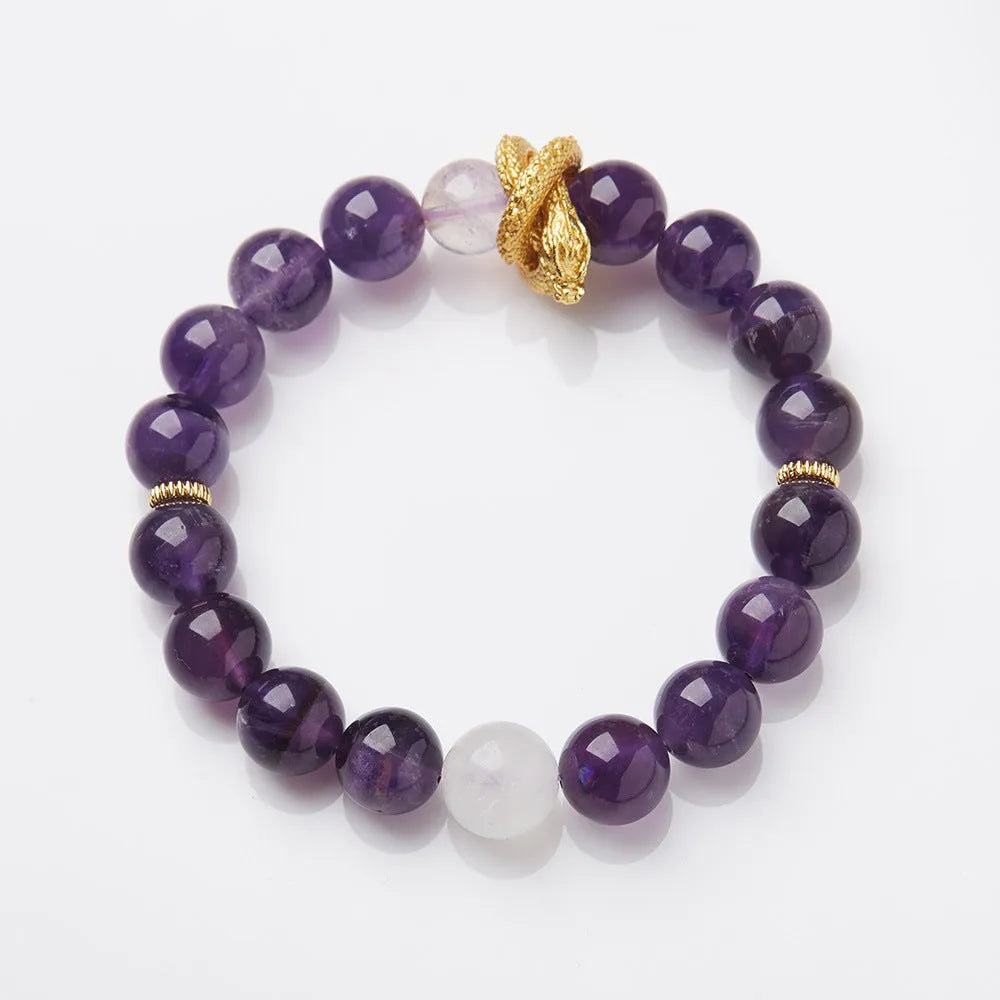 Purple cornucopia nine purple good luck crystal bracelet with zodiac animal motifs on wrist