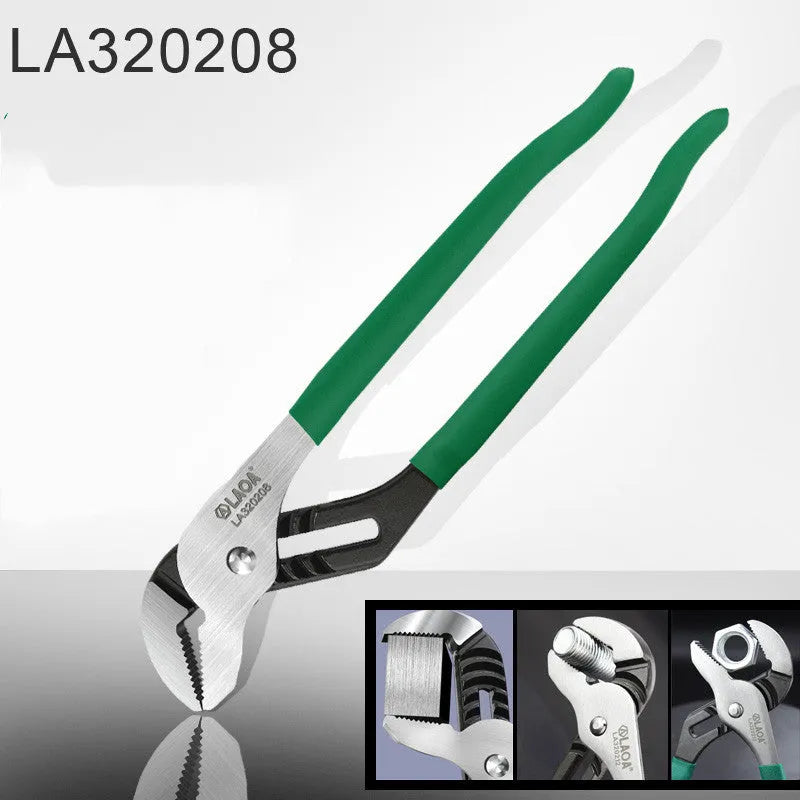 Adjustable water pipe wrench with CR-V steel jaws and multi-gear mechanism in four sizes