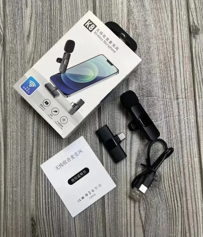 Wireless collar clip microphone for outdoor video recording with multiple interface connection options