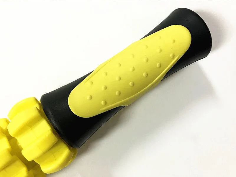 Fascia roller muscle relax massage stick with four convex round heads, ABS plastic, in green