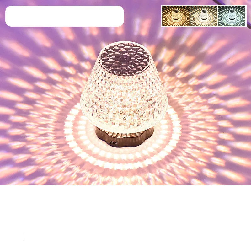 Crystal decor table lamp with touch base and USB charging cable