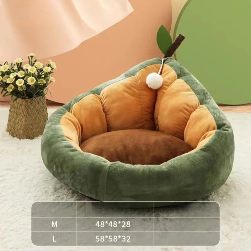 Soft green cotton enclosed pet bed house with removable cushion for a cat