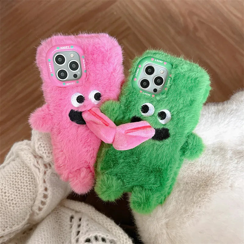 Pink and green cartoon monster silicone iPhone case with sticking-out tongue design