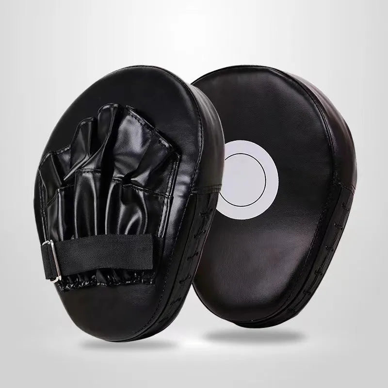 Set of PU punch mitts for boxing and Muay Thai training in curved, flat, and arc-shaped styles.