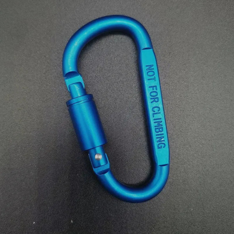 Flat 8 cm D-shaped aluminium locking carabiner in a selection of colours.