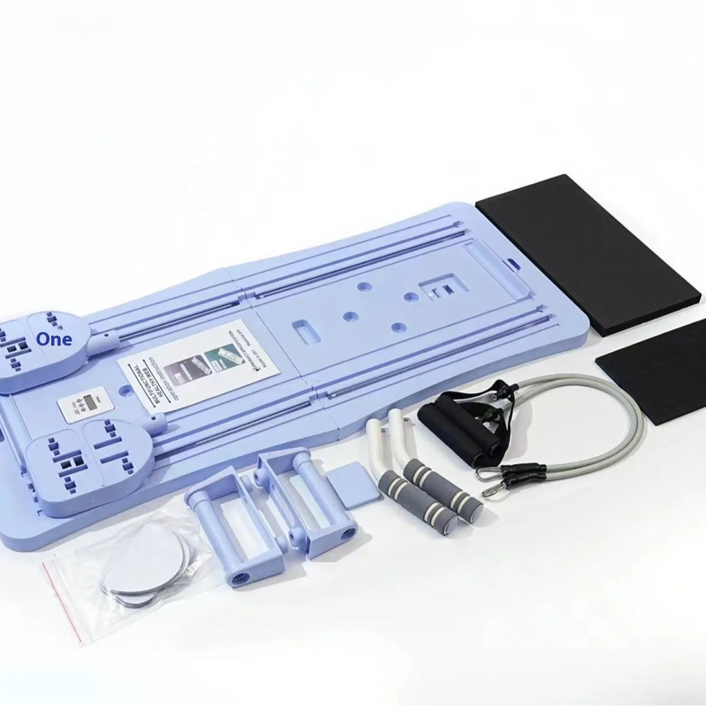 Purple foldable fitness belly board for abdominal exercises on a home floor