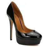Plus size women's low-cut high heel pumps in black, round toe, PU upper, sizes 43-48