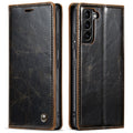 Crazy Horse pattern card flip phone case for Samsung A55 in black PC leather