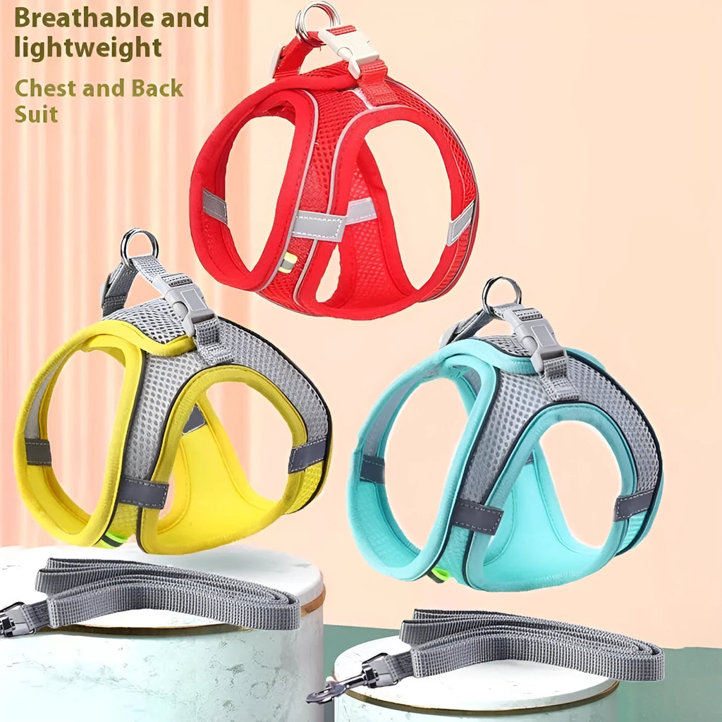 Adjustable reflective mesh pet harness and lead set with 1.5 m rope for cats and dogs