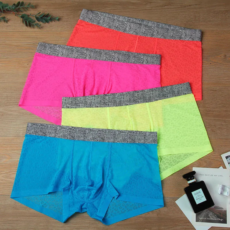 Men's seamless lace boxer briefs in jacquard fabric, shown in a choice of colours on a white background.