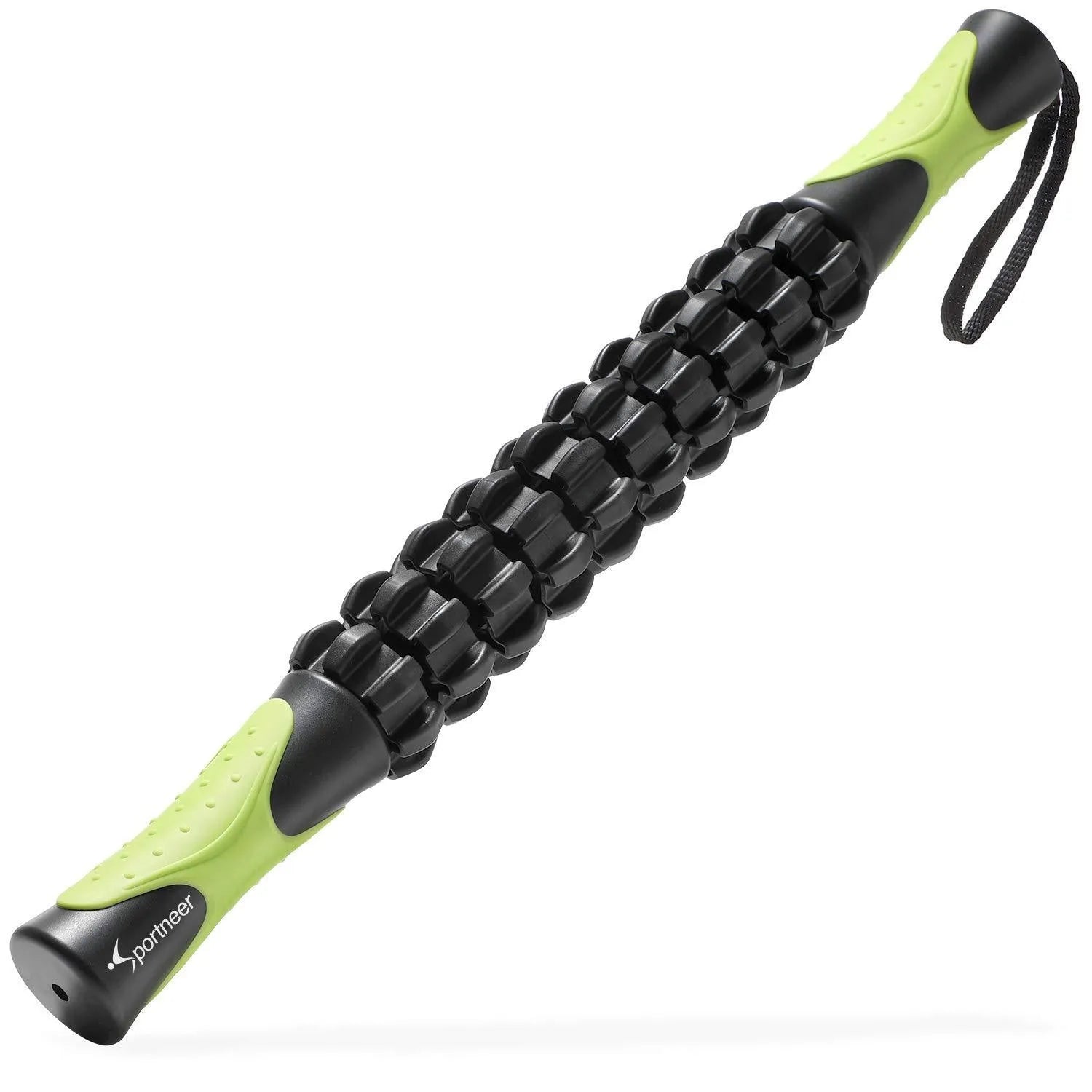 Fascia roller muscle relax massage stick with four convex round heads, ABS plastic, in green