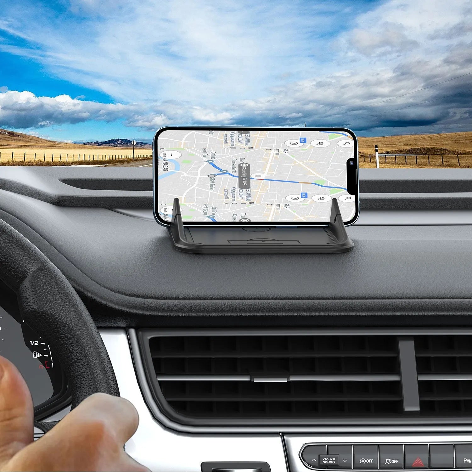 Peak-X5 coloured silicone automobile phone holder for car or desk.