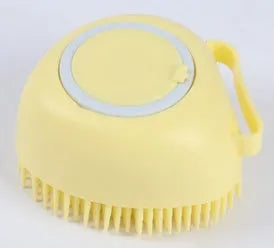 Blue silicone dog bath brush with soft bristles for washing and massage