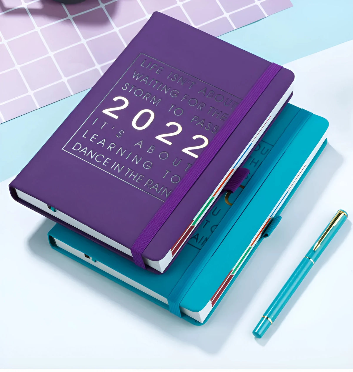 A5 imitation leather notebook with French fold binding and 100gsm paper, shown in a choice of eight cover colours