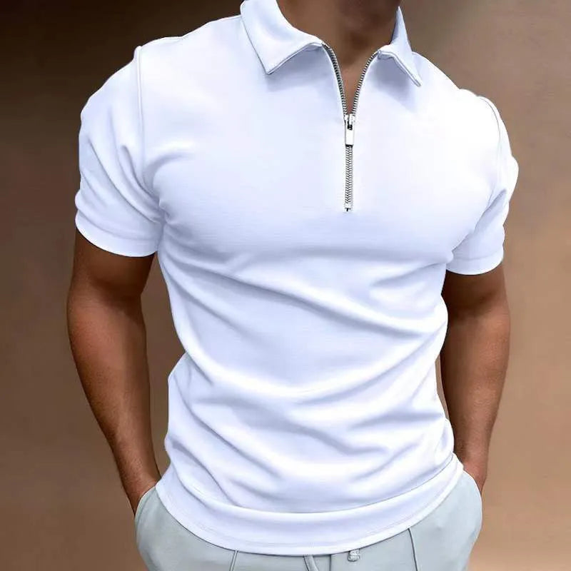 Men's casual short sleeve polo shirt with digital print design in polyester fabric
