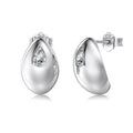 Pair of women's casual glossy zircon earrings in 925 silver, 8.2 x 13.4mm, platinum or gold finish
