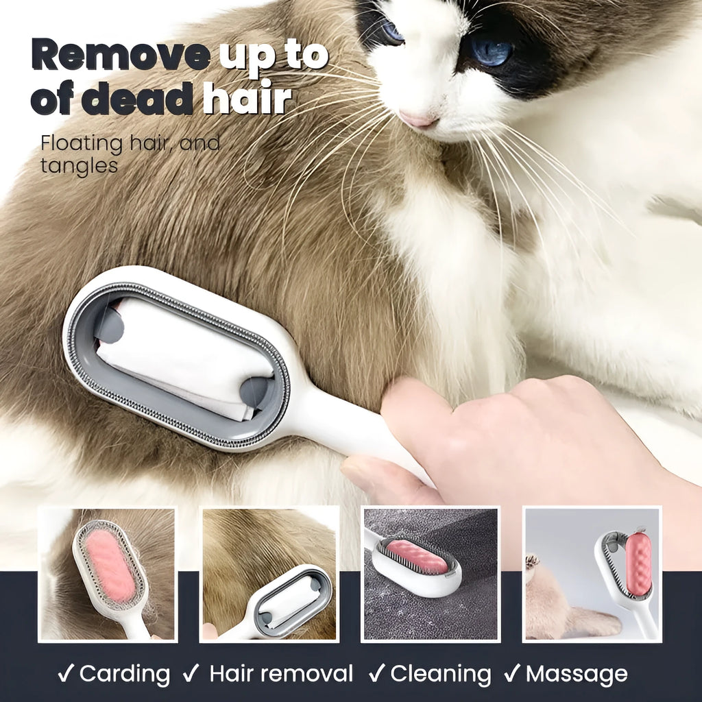 Green plastic pet hair removal comb with disposable adhesive wipes for cats and dogs.