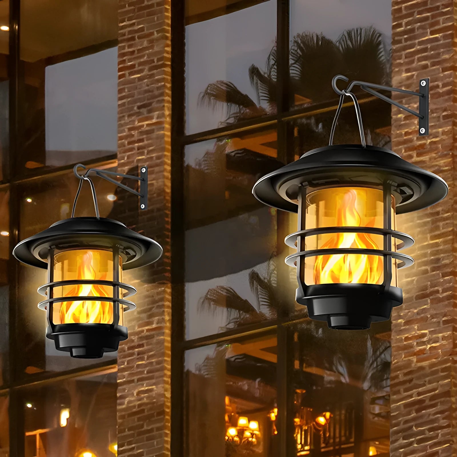 New solar LED outdoor glass wall lamp with flame or warm light option, IP65 rated