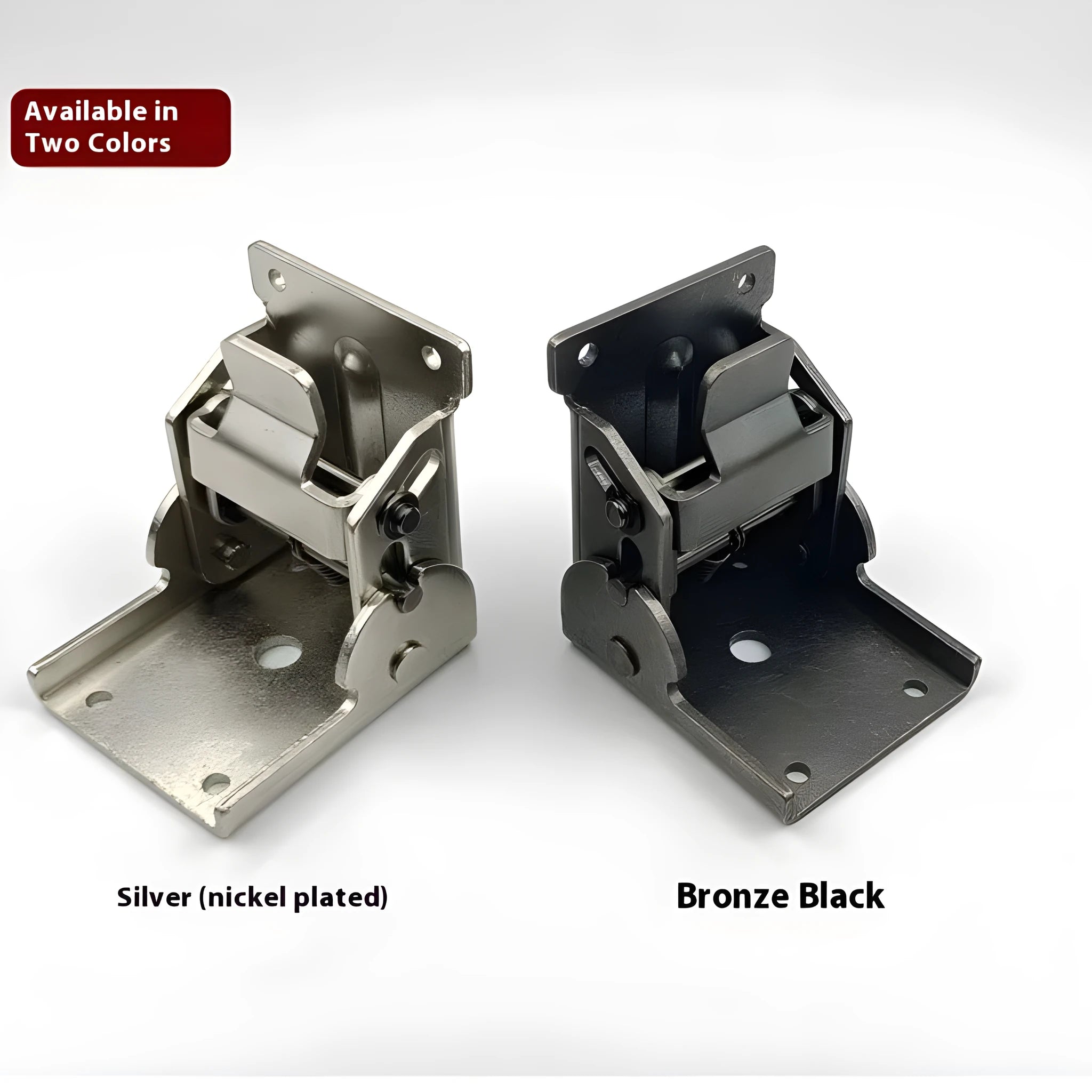 Furniture foot folding hinge in electroplated finish for invisible 0-90 degree self-locking installation.
