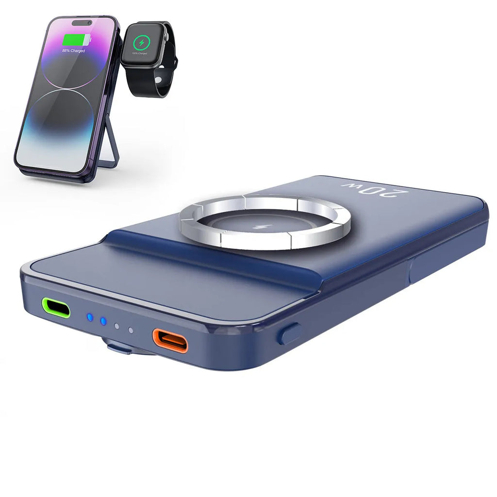 Black industrial style 10000mAh magnetic wireless power bank with bracket