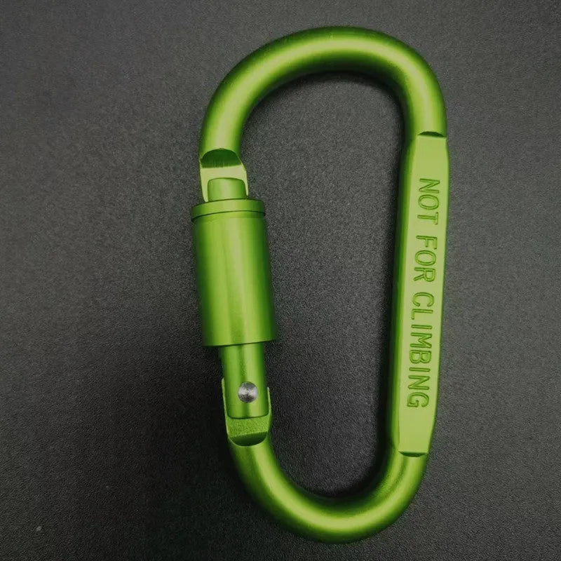 Flat 8 cm D-shaped aluminium locking carabiner in a selection of colours.