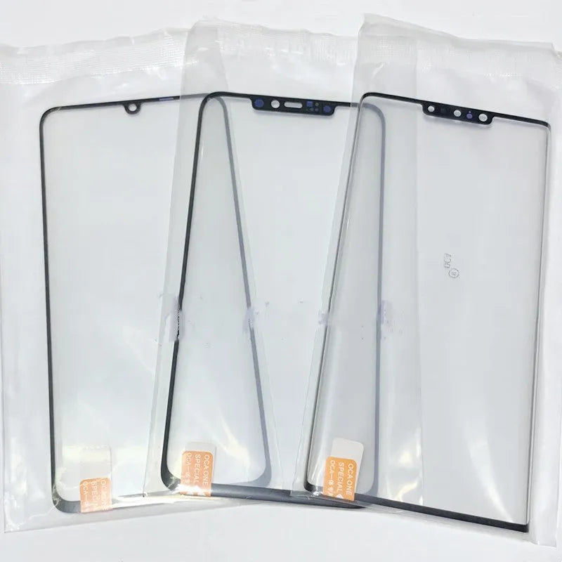 OnePlus 7 Pro replacement touch screen glass panel showing manufacturer logo and clear glass surface