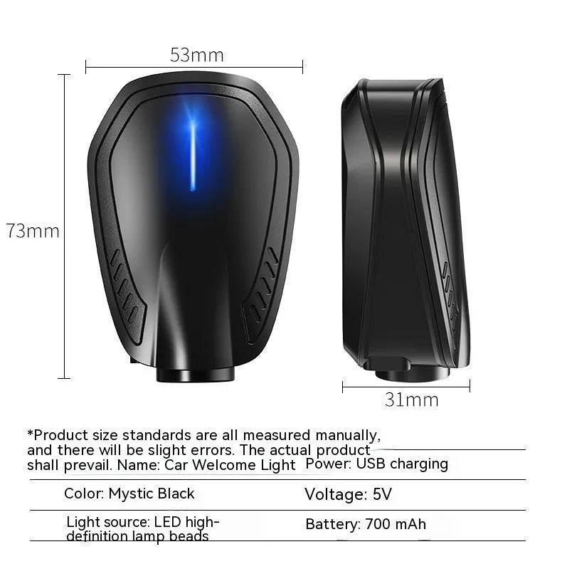 F2 black rechargeable wireless car welcome light with ABS plastic housing