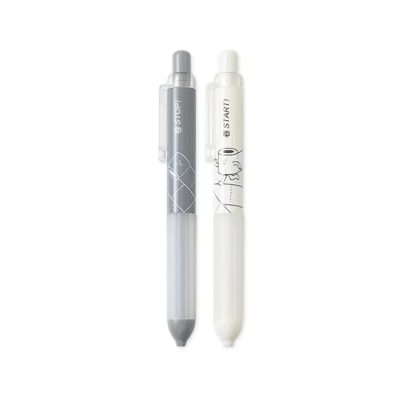 Two 0.5mm mechanical pencils with soft cloud grips, one black and one white, on a plain background.