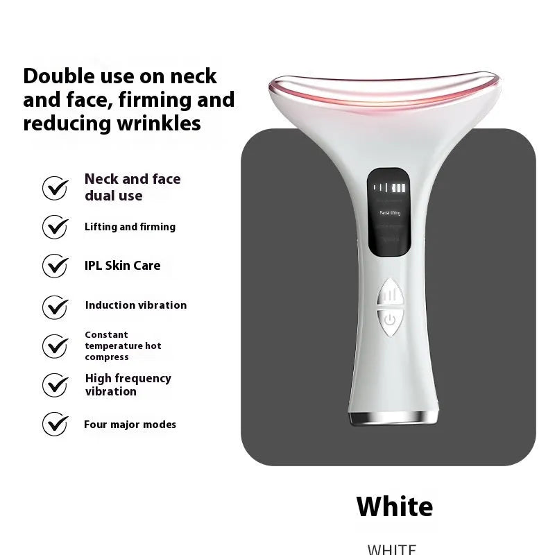 Handheld dual-purpose lifting and tightening color light neck beauty instrument with vibration massage in black
