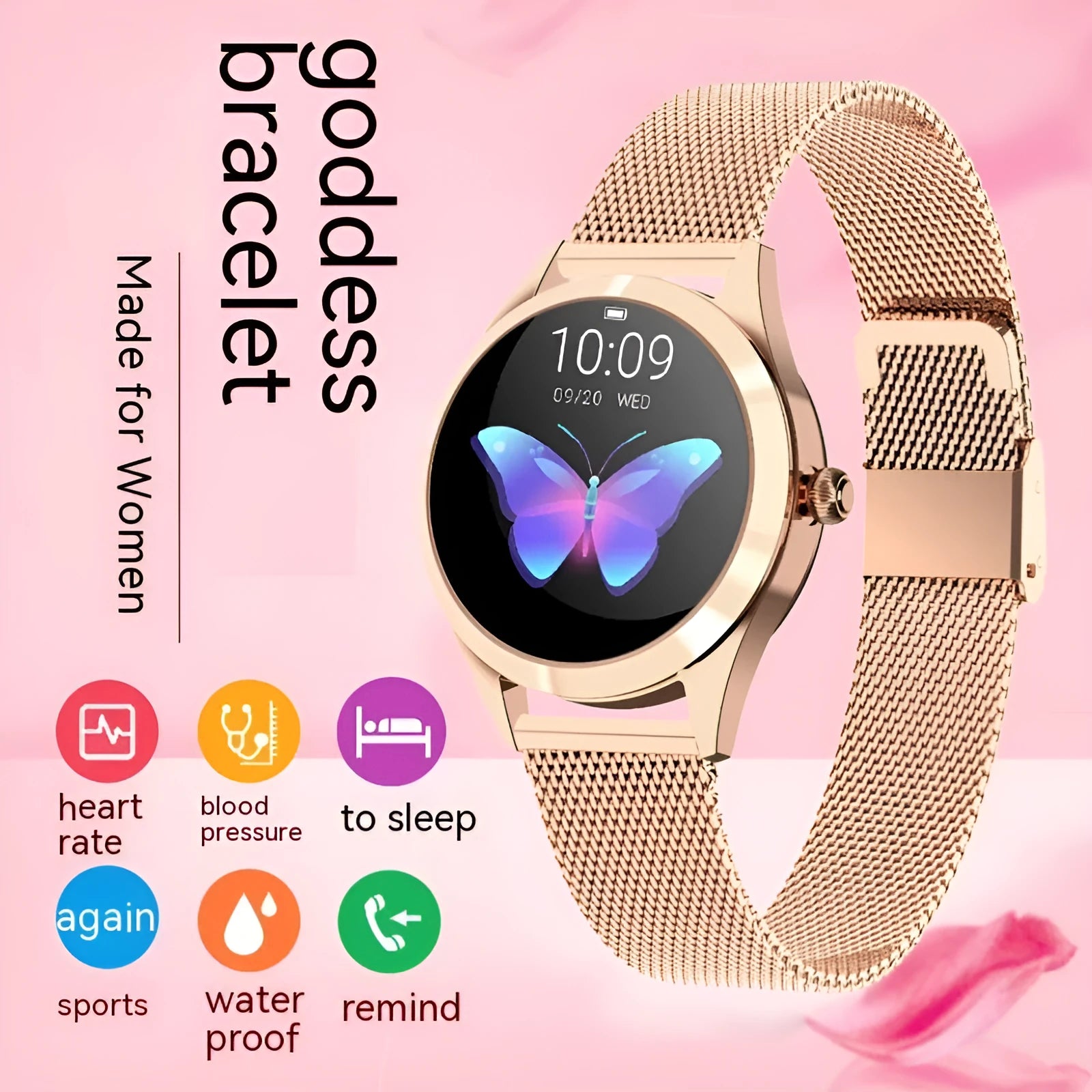 Women's sports smartwatch with heart rate monitoring on wrist in black colour