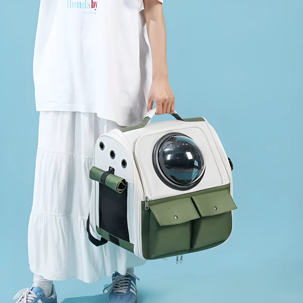 Solid-colour polyester cat space capsule backpack for cats up to 7.00kg, portable pet carrier bag