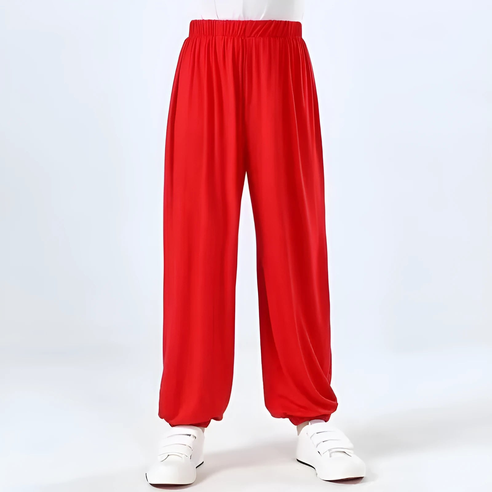 Children's black high elasticity Sanda practice pants for martial arts.