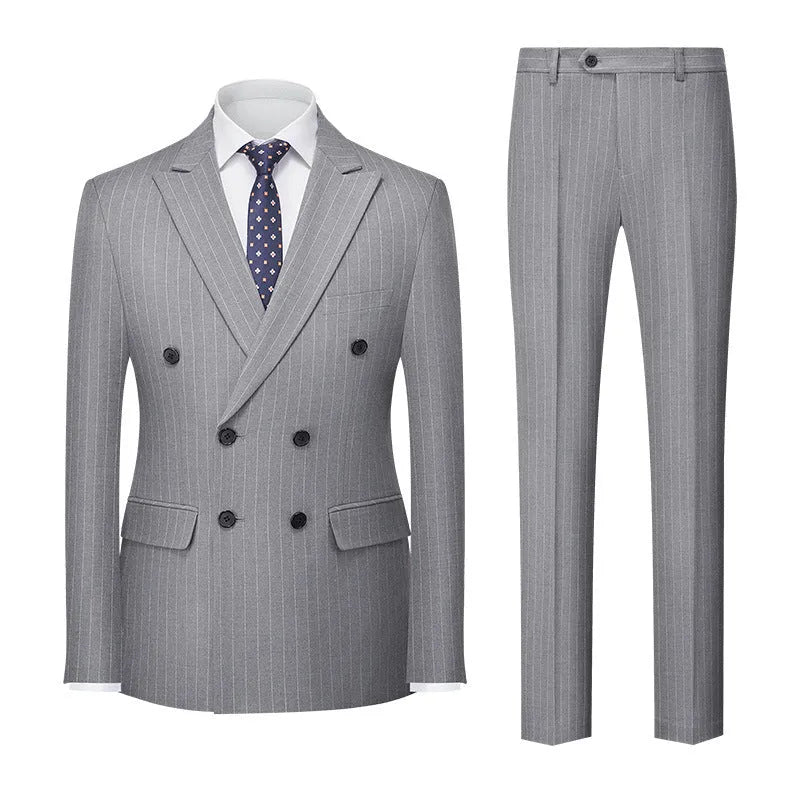 Men's striped slim fit two-button suit jacket and trousers in acetate blend fabric