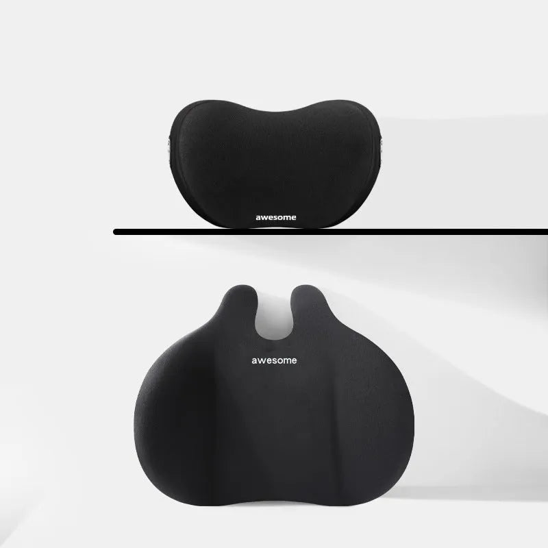 Automotive headrest and lumbar support pillow set in cloth material with cotton filler