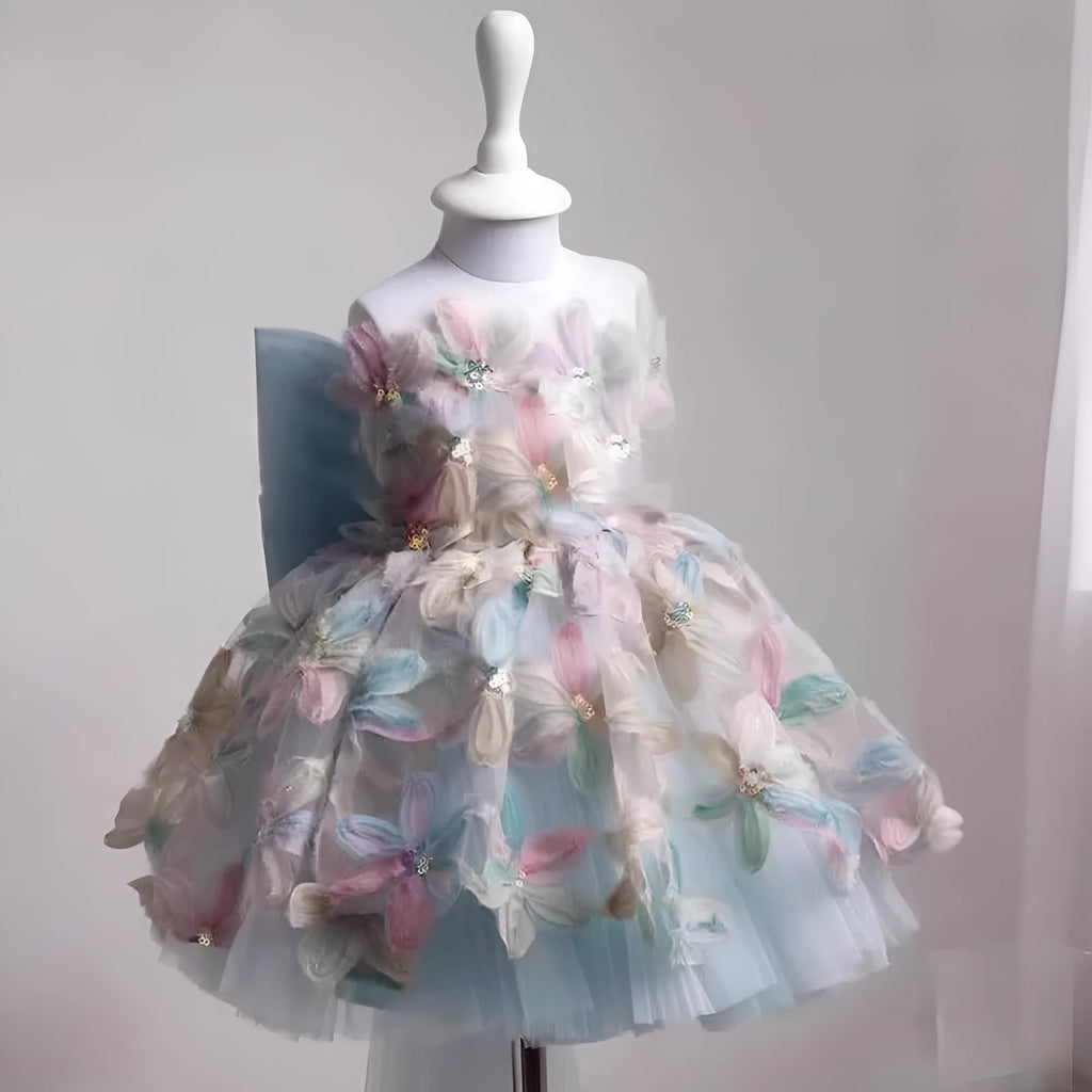 Children's light luxury princess dress with asymmetric shoulder in blue, for heights 80-130cm