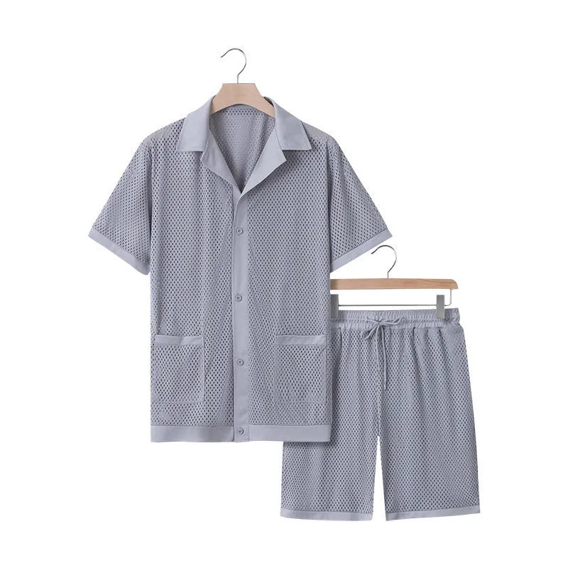 Women's lightweight beach outfit two-piece set with short sleeve cardigan and matching shorts