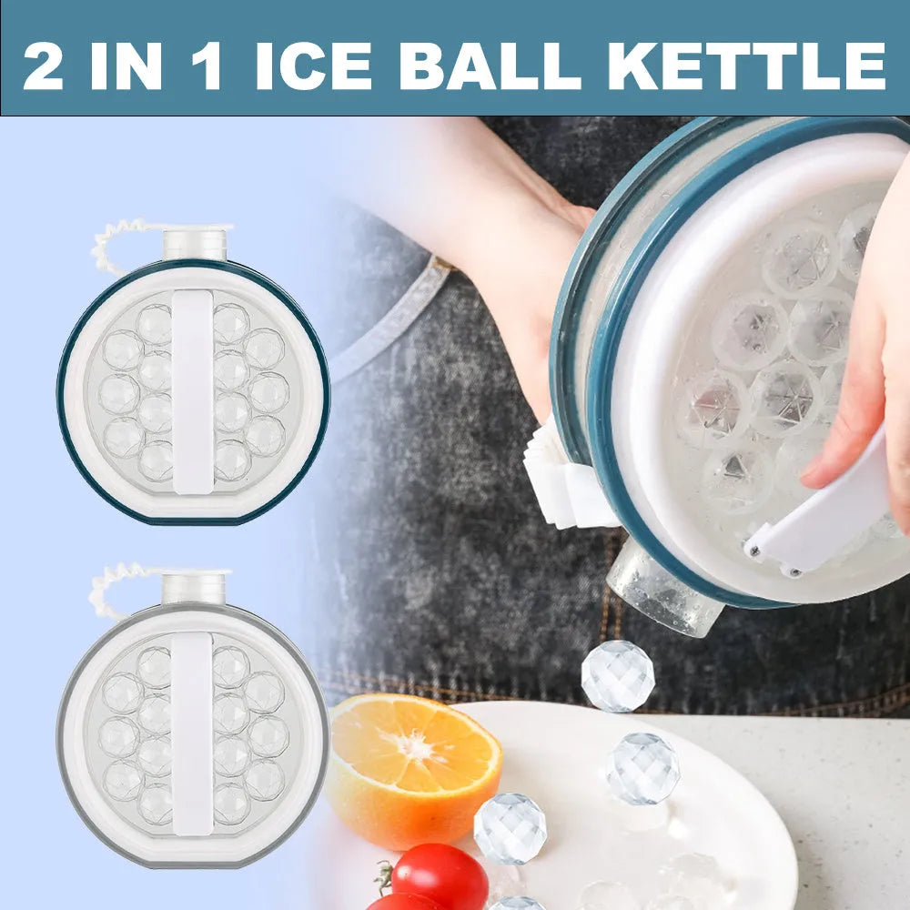 2 in 1 portable ice bottle and ice ball maker in light grey or blue with 800 capacity