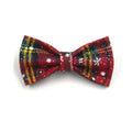 Red cloth Christmas dog collar and lead set with matching chest strap, bow, and waste bag.