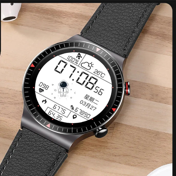 Bluetooth call smart watch with music recording, 1.28 inch screen, black or white, TPU silicone strap