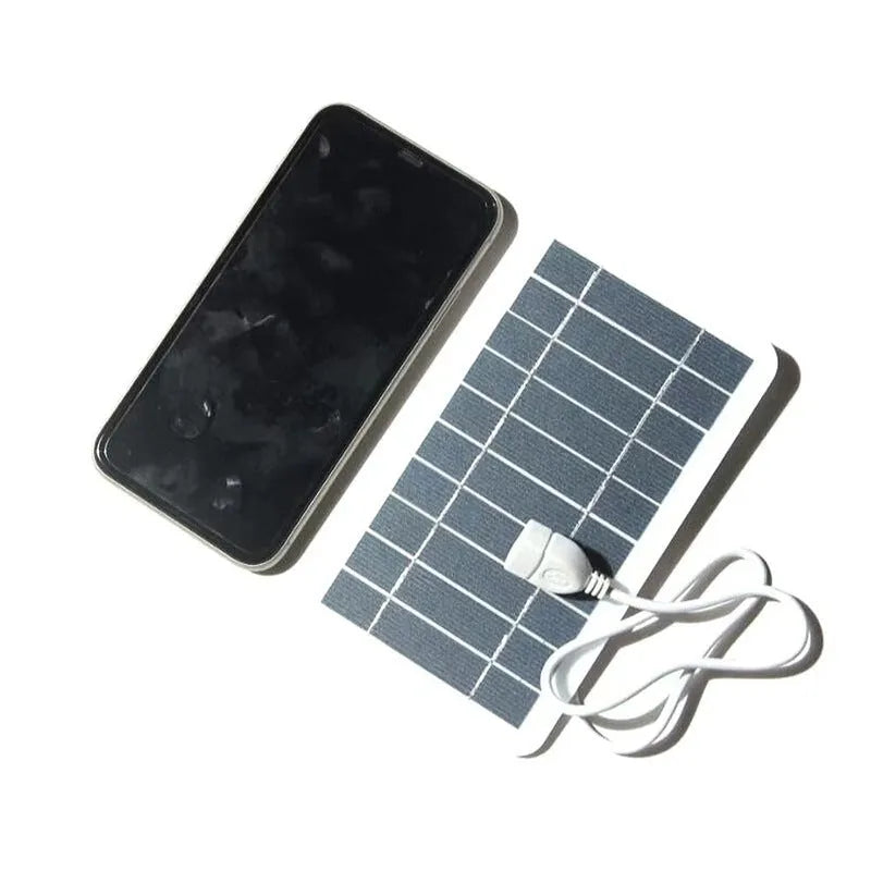 2W 5V solar panel charger with USB port and 50cm cable on white background