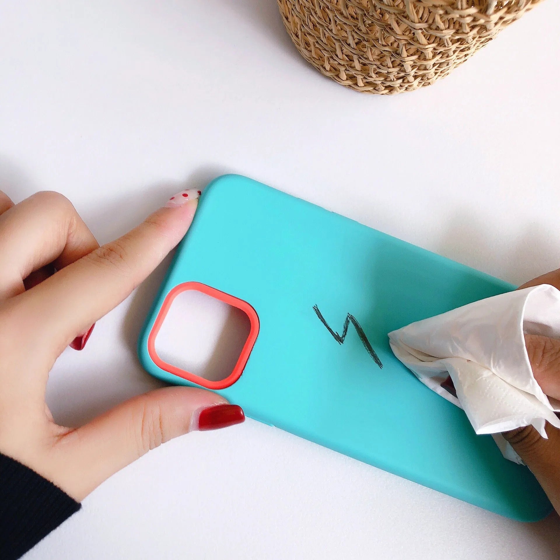 Silicone mobile phone case with liquid hand finish for iPhone 11, available in solid colours