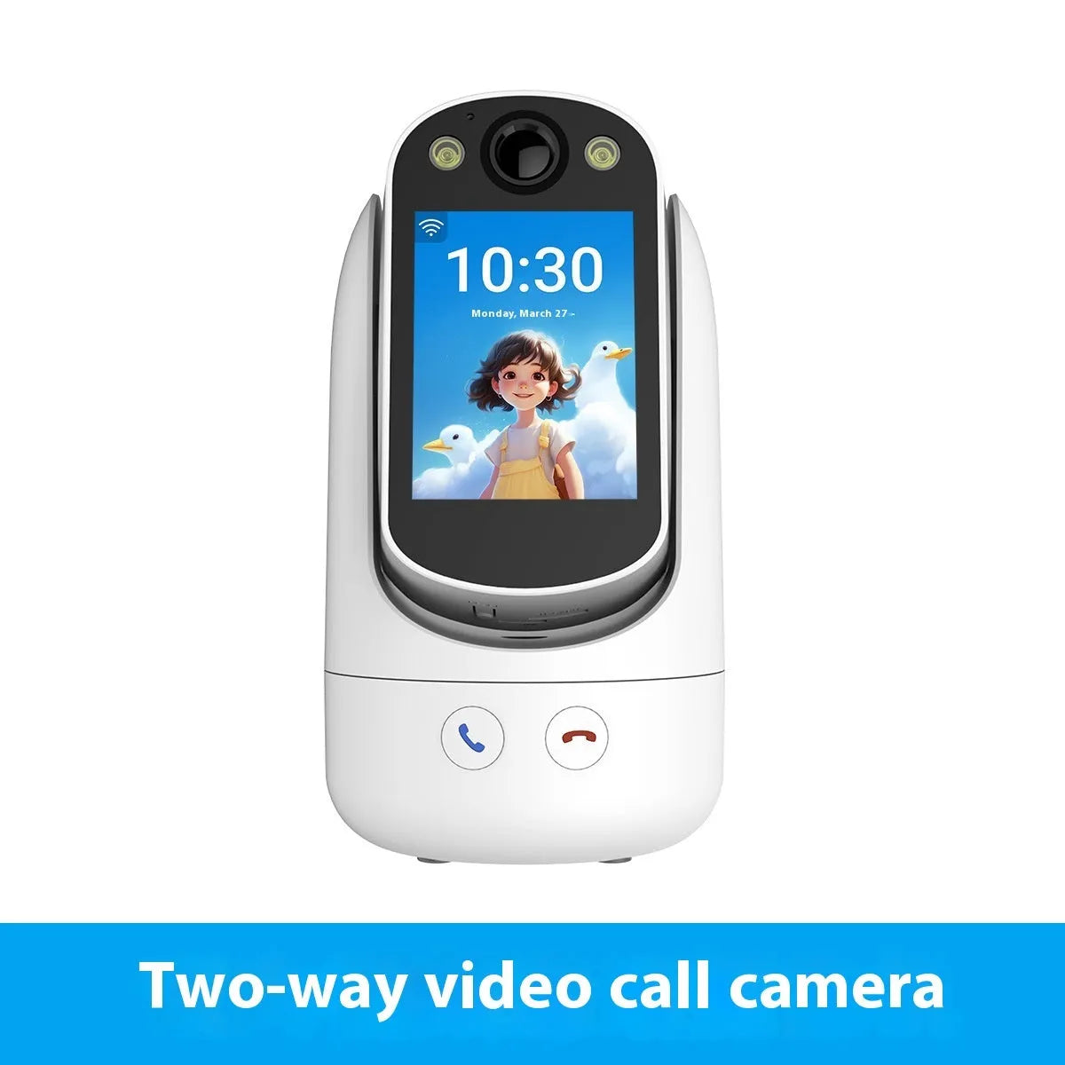 C20 white surveillance camera with 2.8-inch IPS screen, 1080p HD resolution, wide-angle lens, and night vision