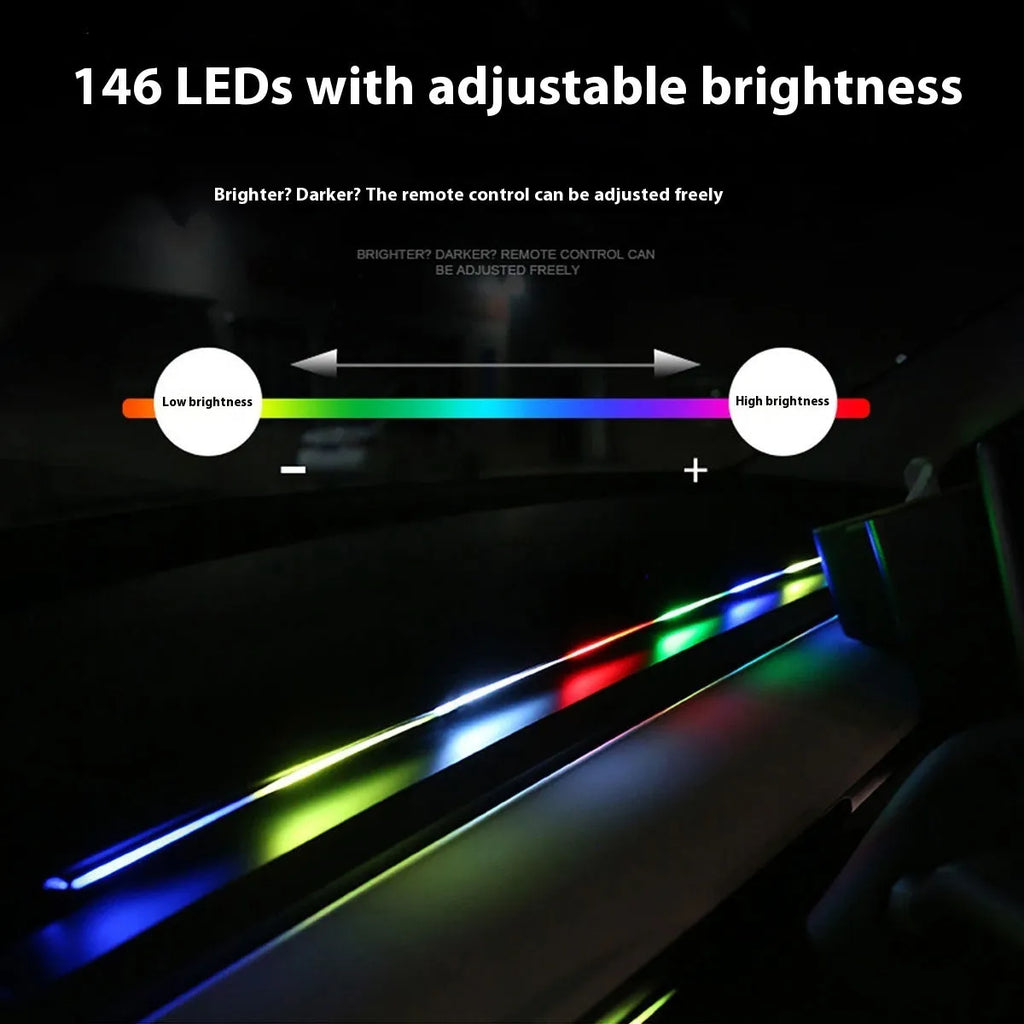 Car interior ambient light kit with USB 5V connection, app and remote control, and 110cm strip